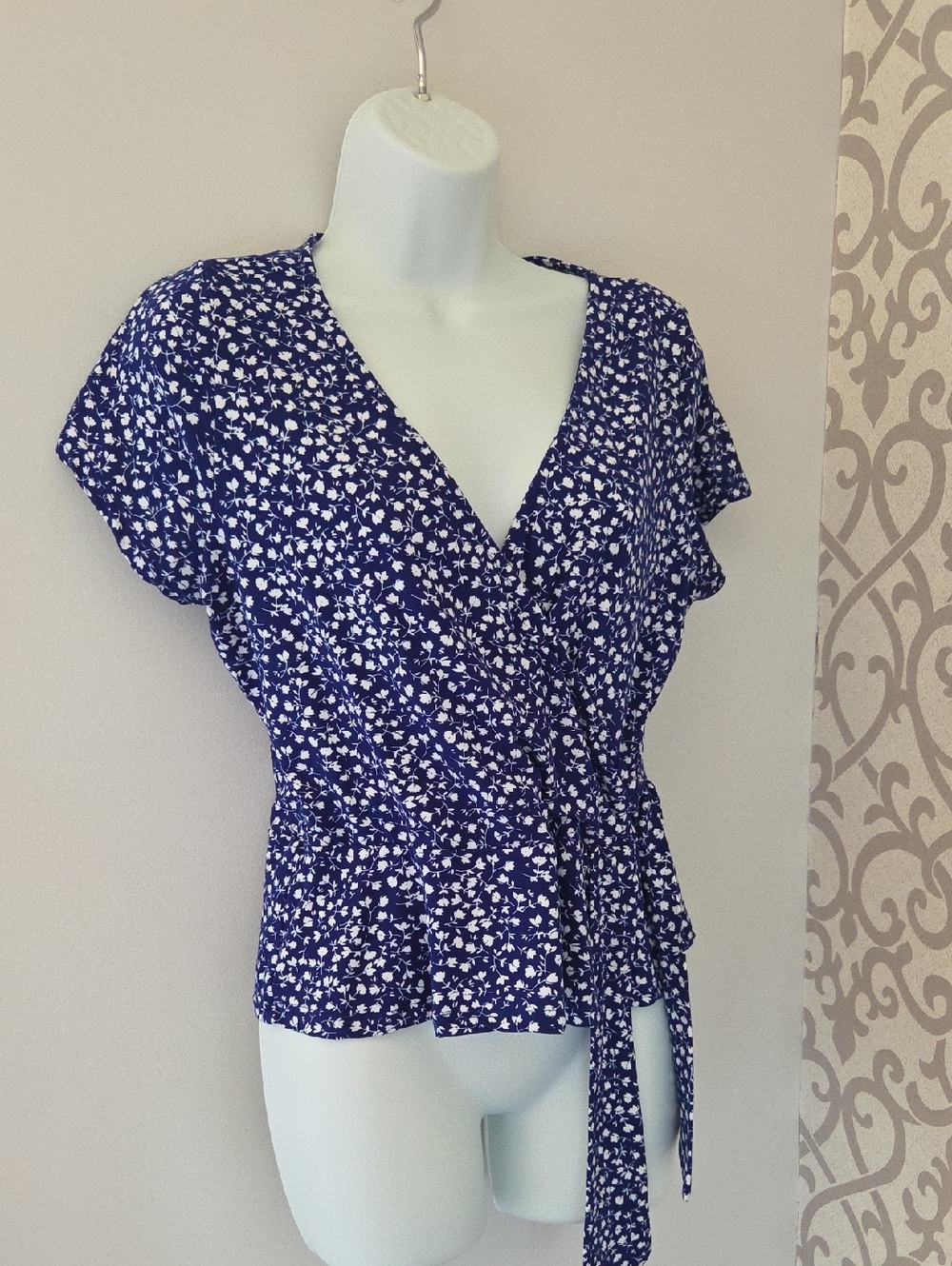Floral Wrap Blouse - Navy Blue